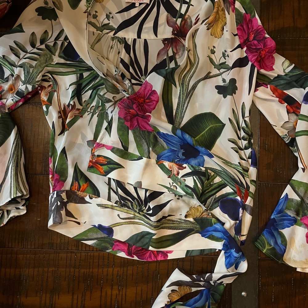 Parker Floral Wrap Blouse in White with Multicolor Botanical Print